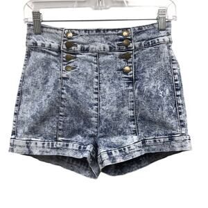 Mind Code Shorts Womens Small Denim Sailor Button Acid Wash Blue White